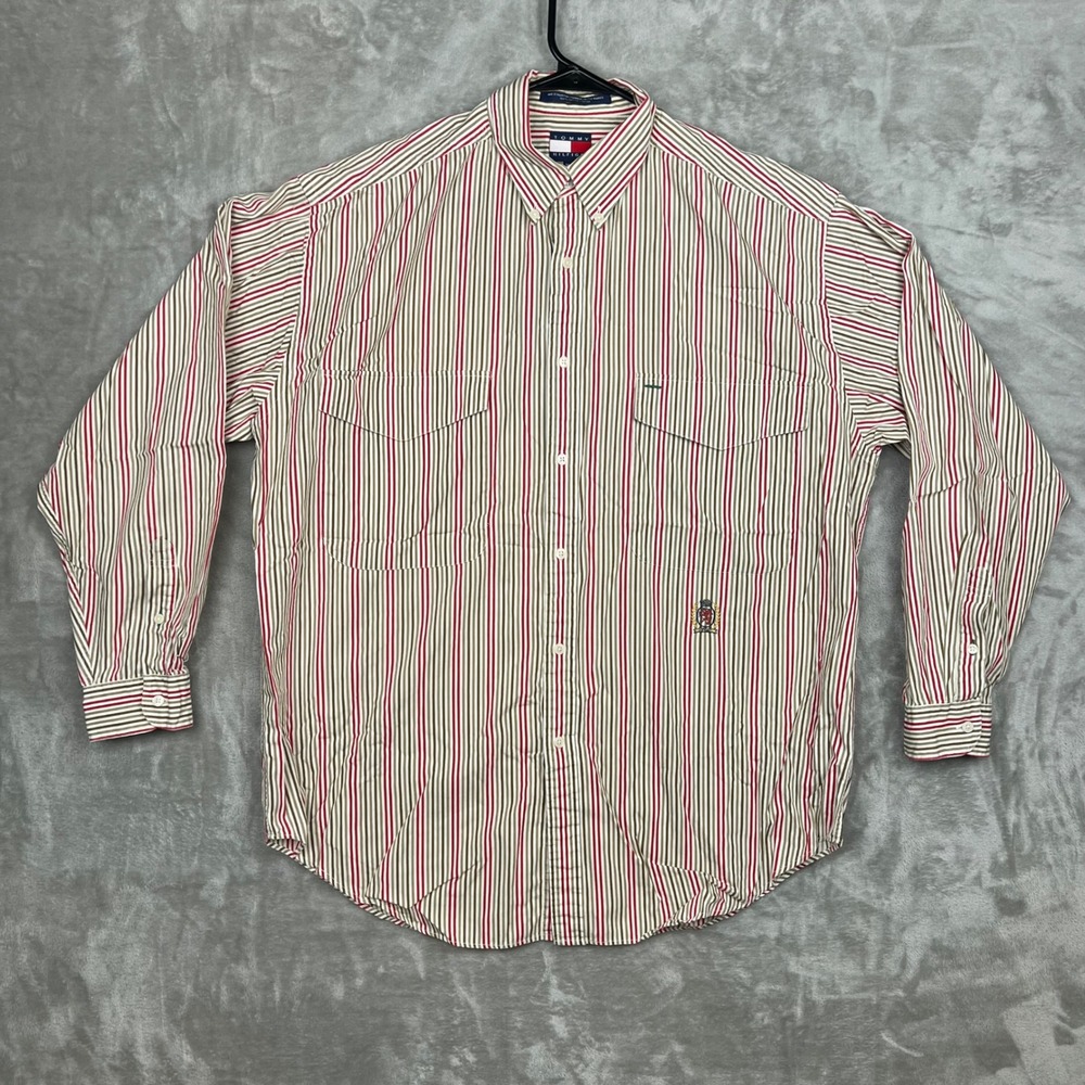 Tommy Hilfiger Men's Medium Striped Button Down Shirt Classic Fit‎ Cotton